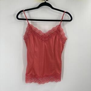 Y2K Vintage Deadstock Lace Trim Satin Coral Pink Cami Women’s Medium